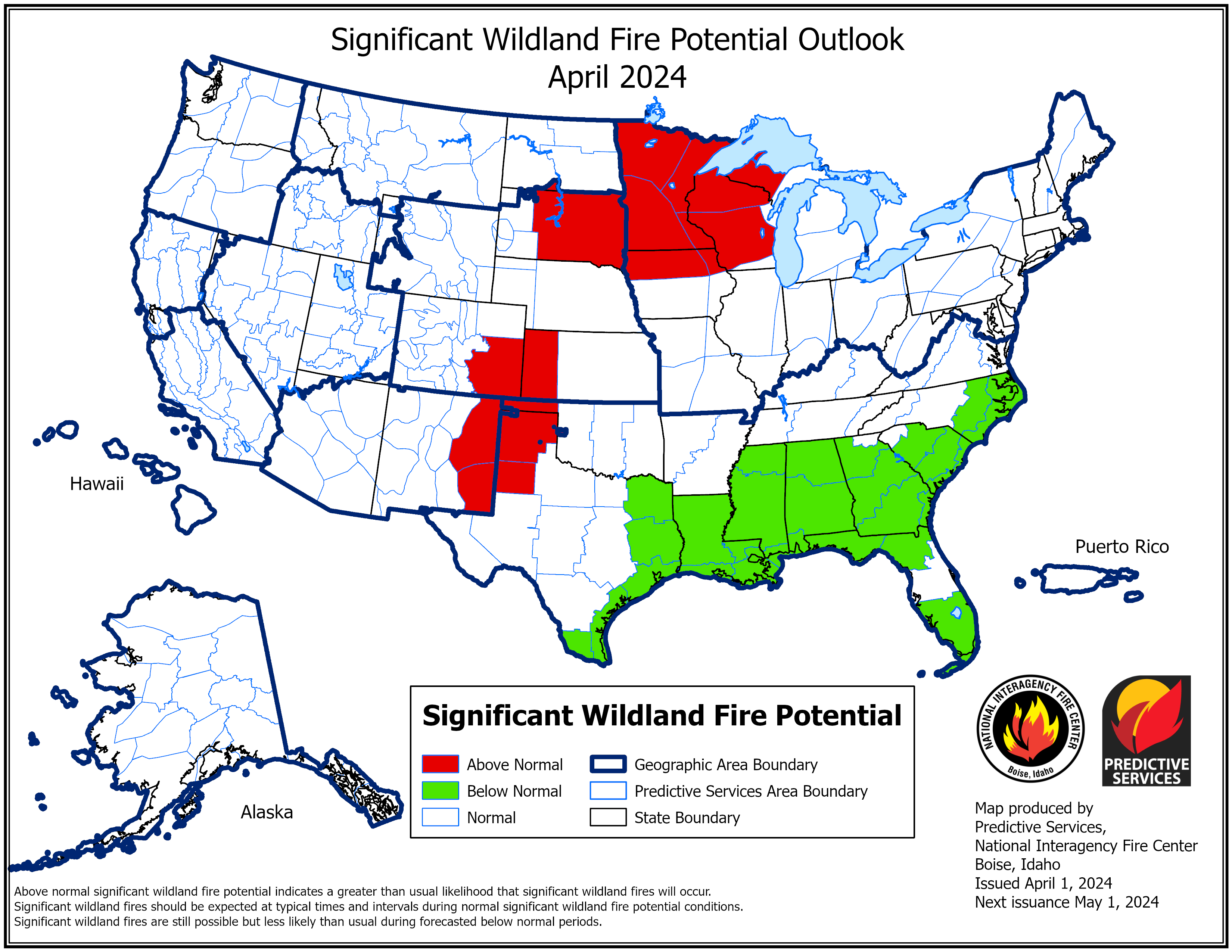 April 2024 Significant Fire Potential Outlook Map