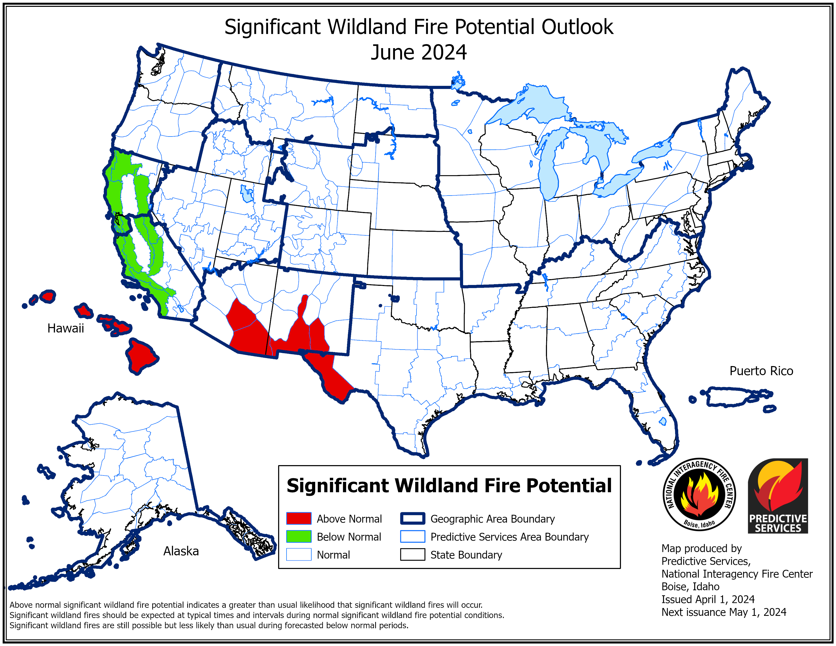 June 2024 Significant Fire Potential Outlook Map