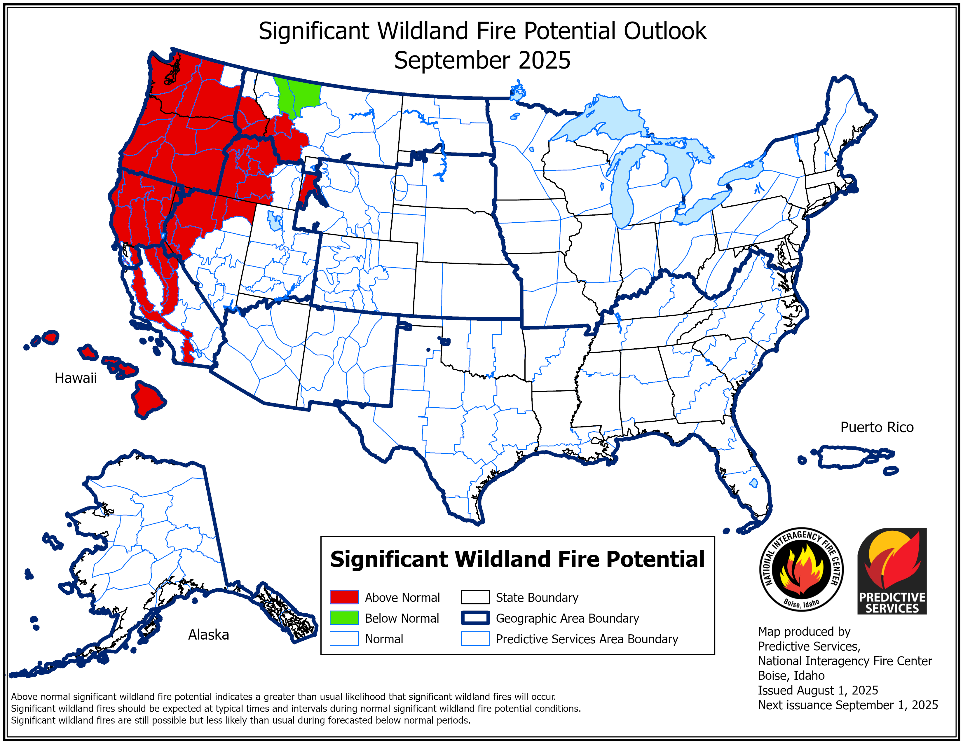 US Fire Potential Outlook For September 2025