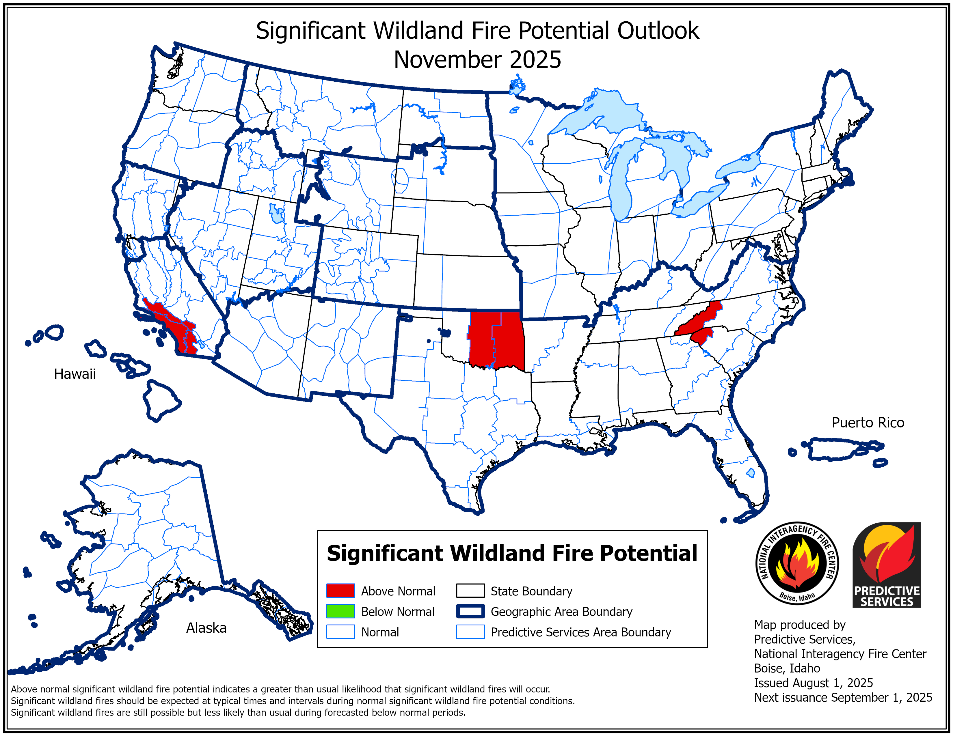 US fire potential outlook for November