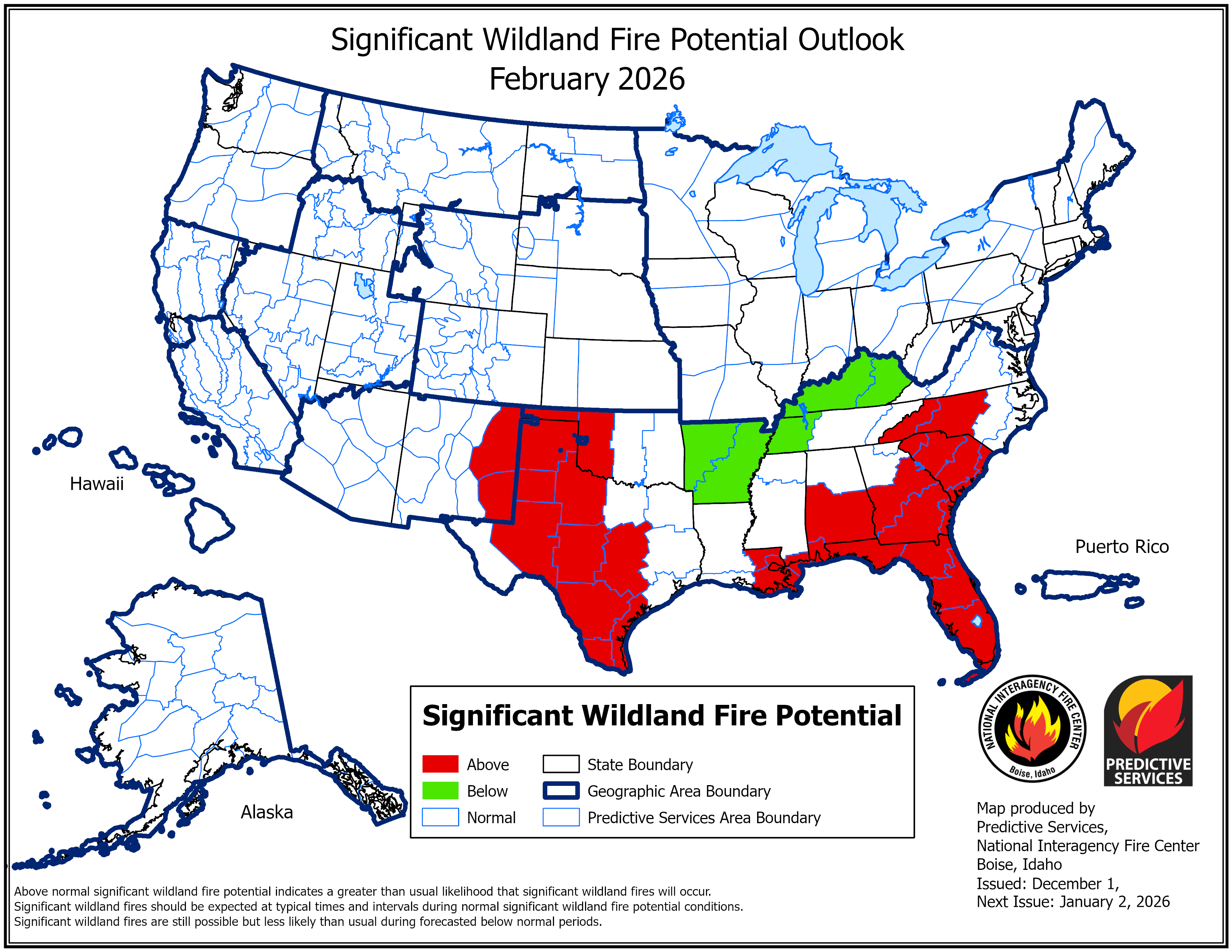 February significant fire potential outlook