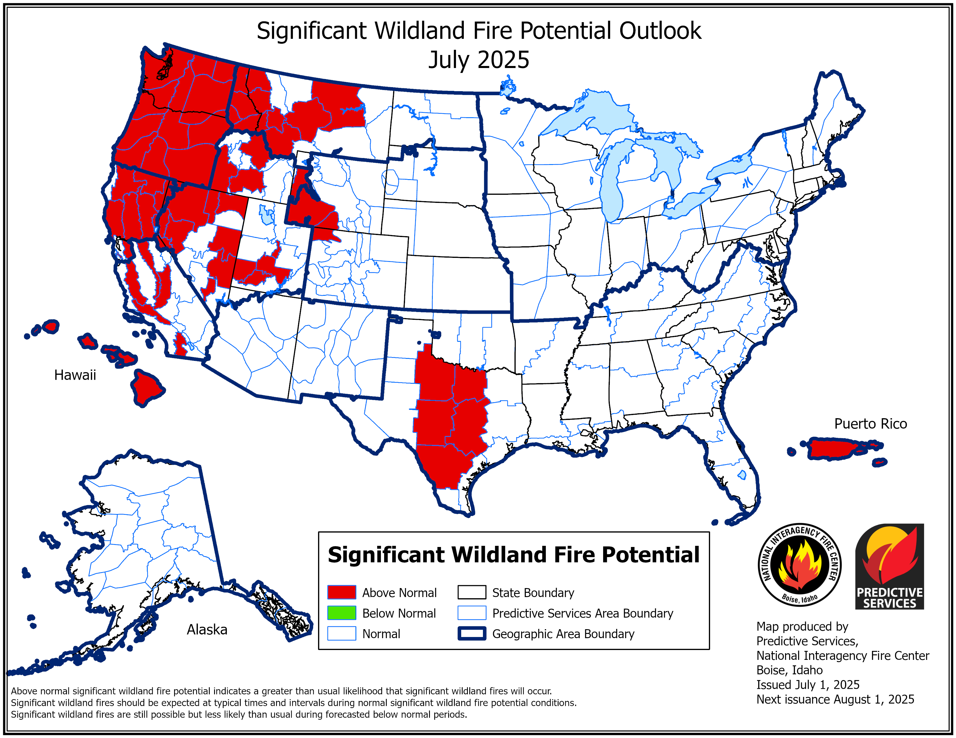 US Significant Fire Potential Outlook for July