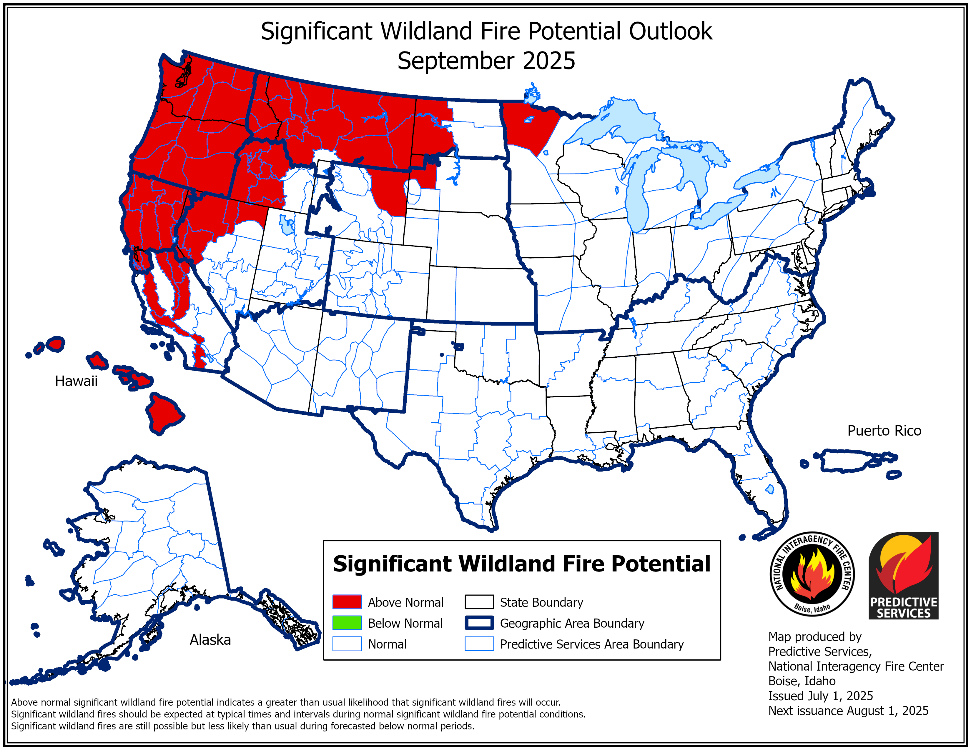 National significant fire potential outlook map for September.