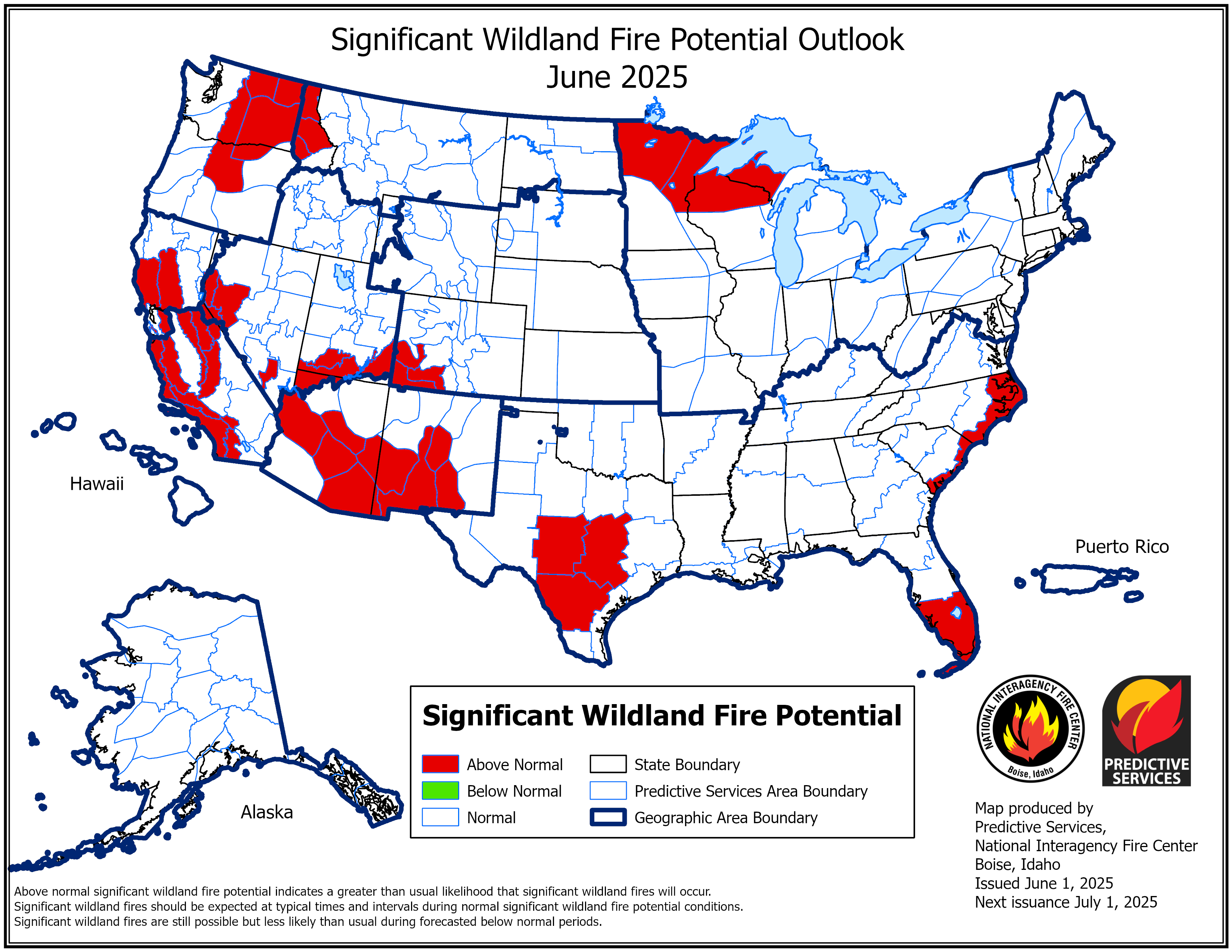 US significant fire potential outlook for June