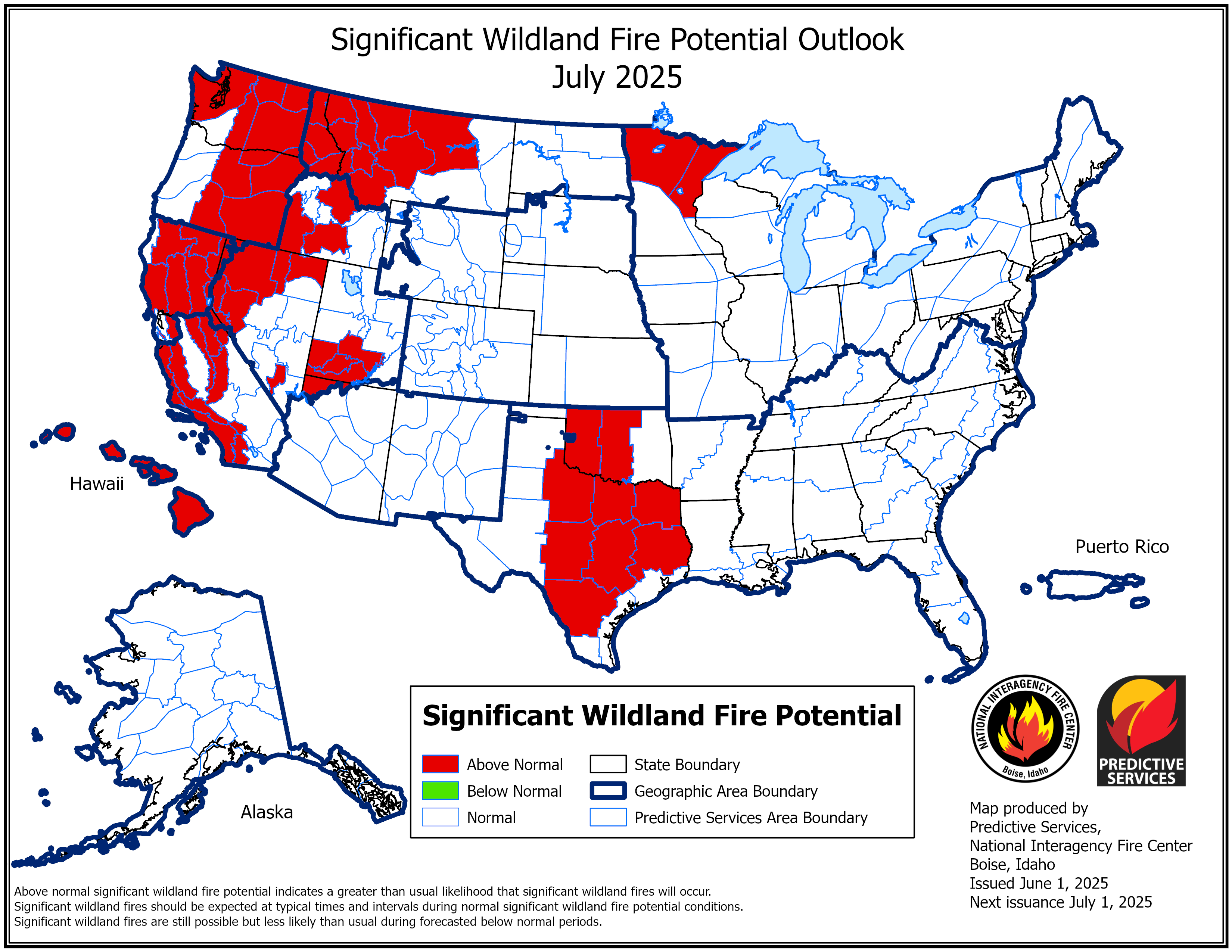 US significant fire potential outlook for July