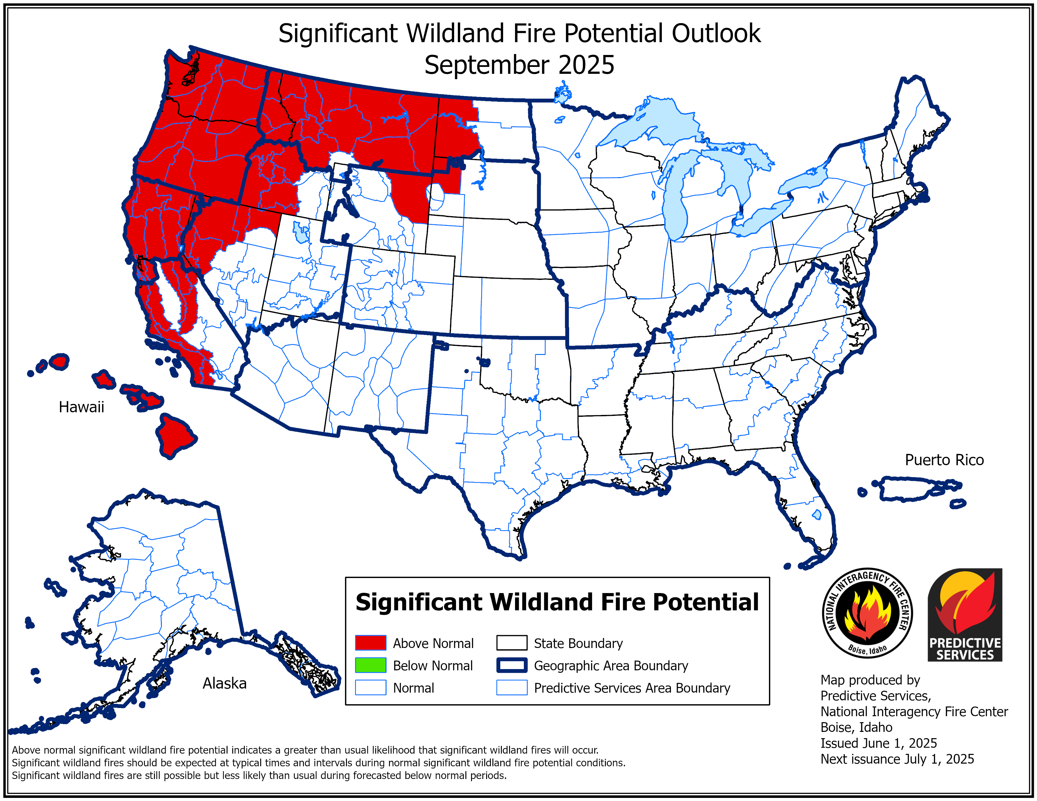 US significant fire potential outlook for September 2025