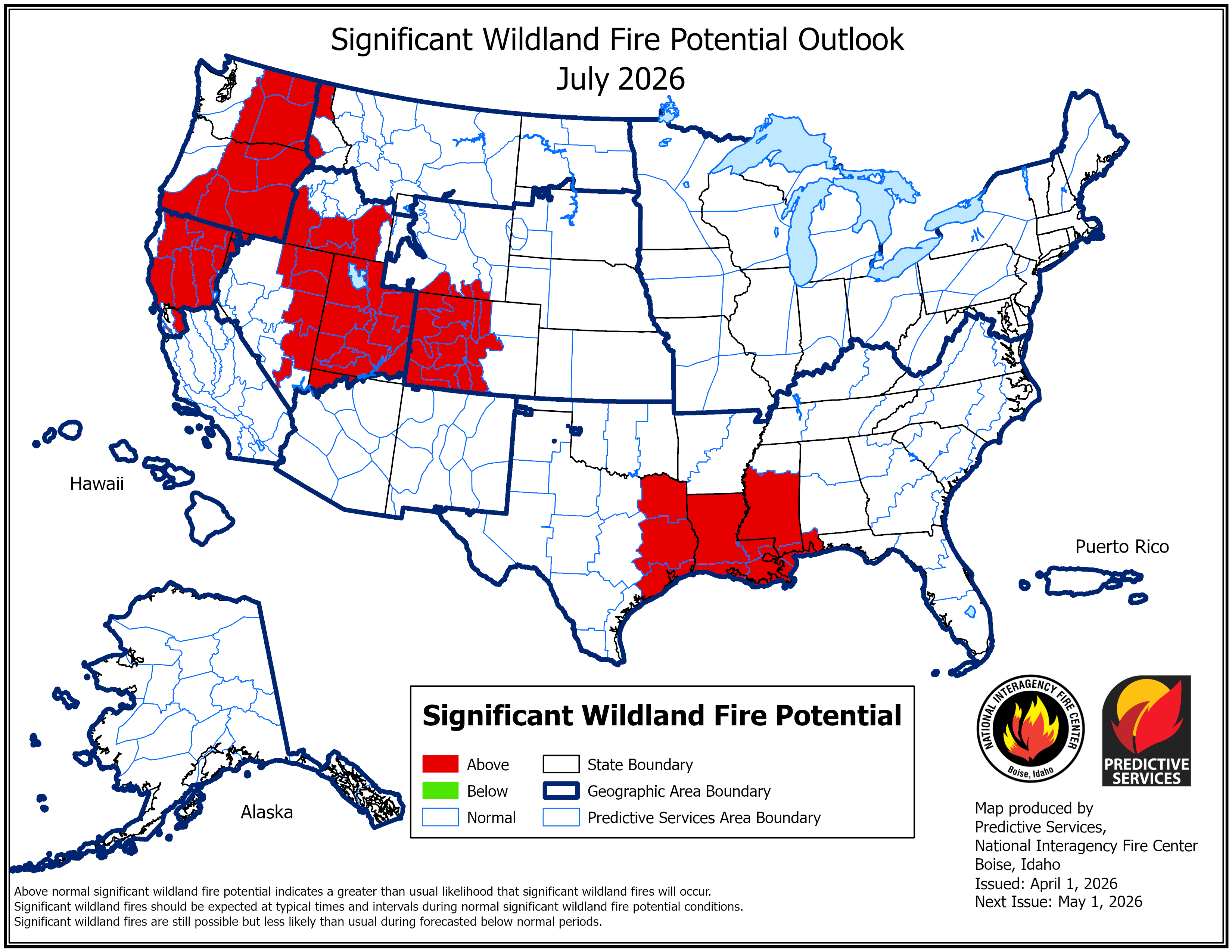 July 2026 Outlook map (Issued April 2026)