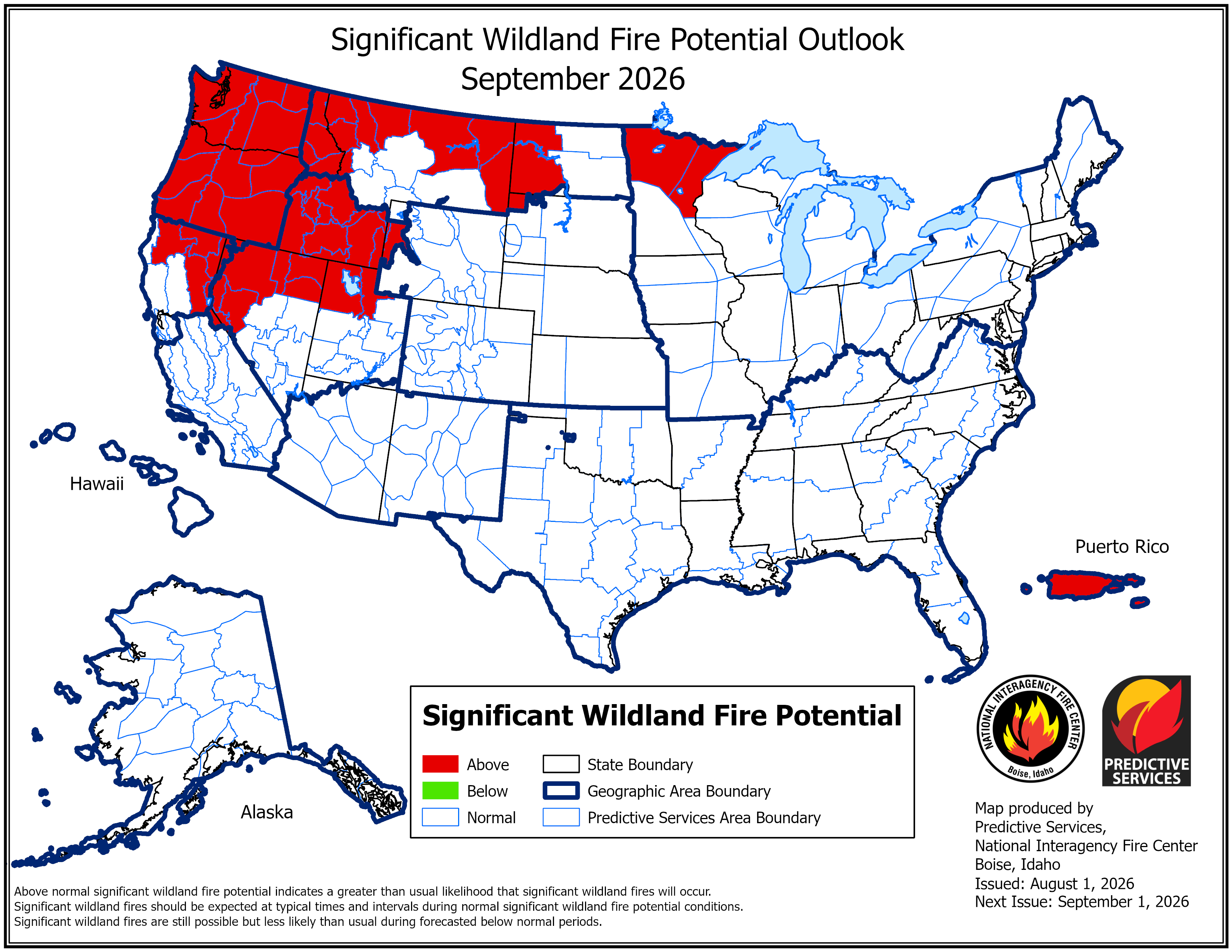 U.S. fire potential outlook for September 2026