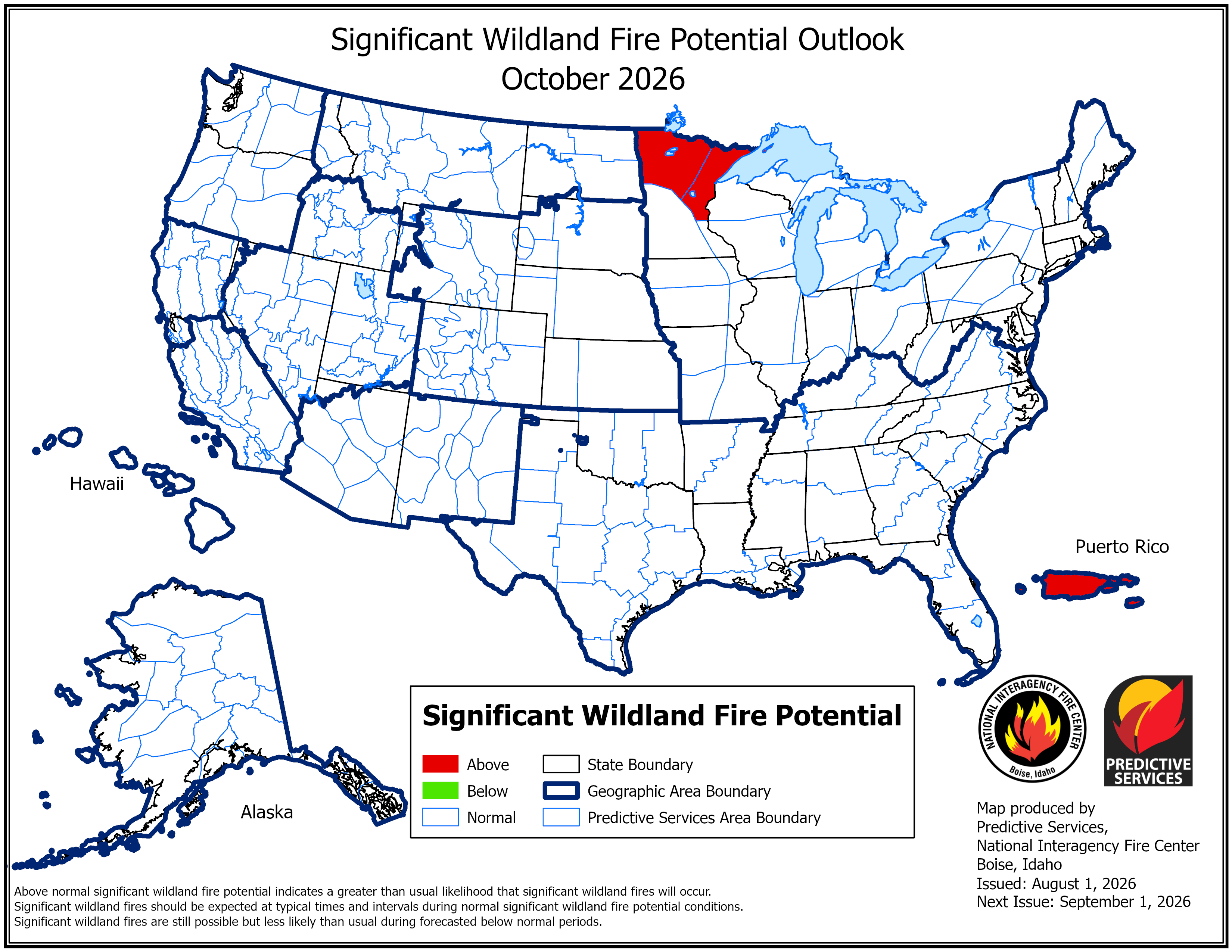 U.S fire potential outlook for October 2026