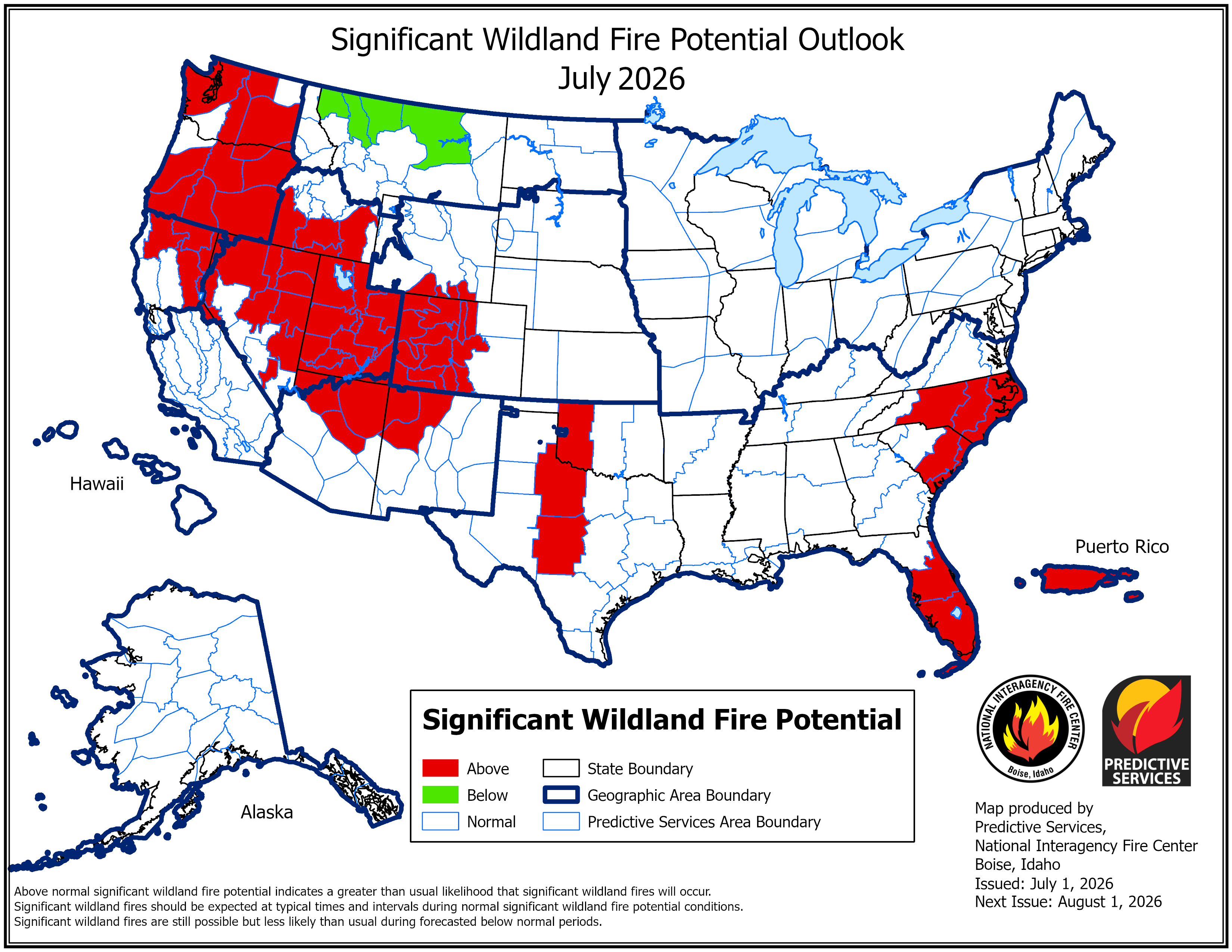National Significant Fire Potential Outlook for July 2026