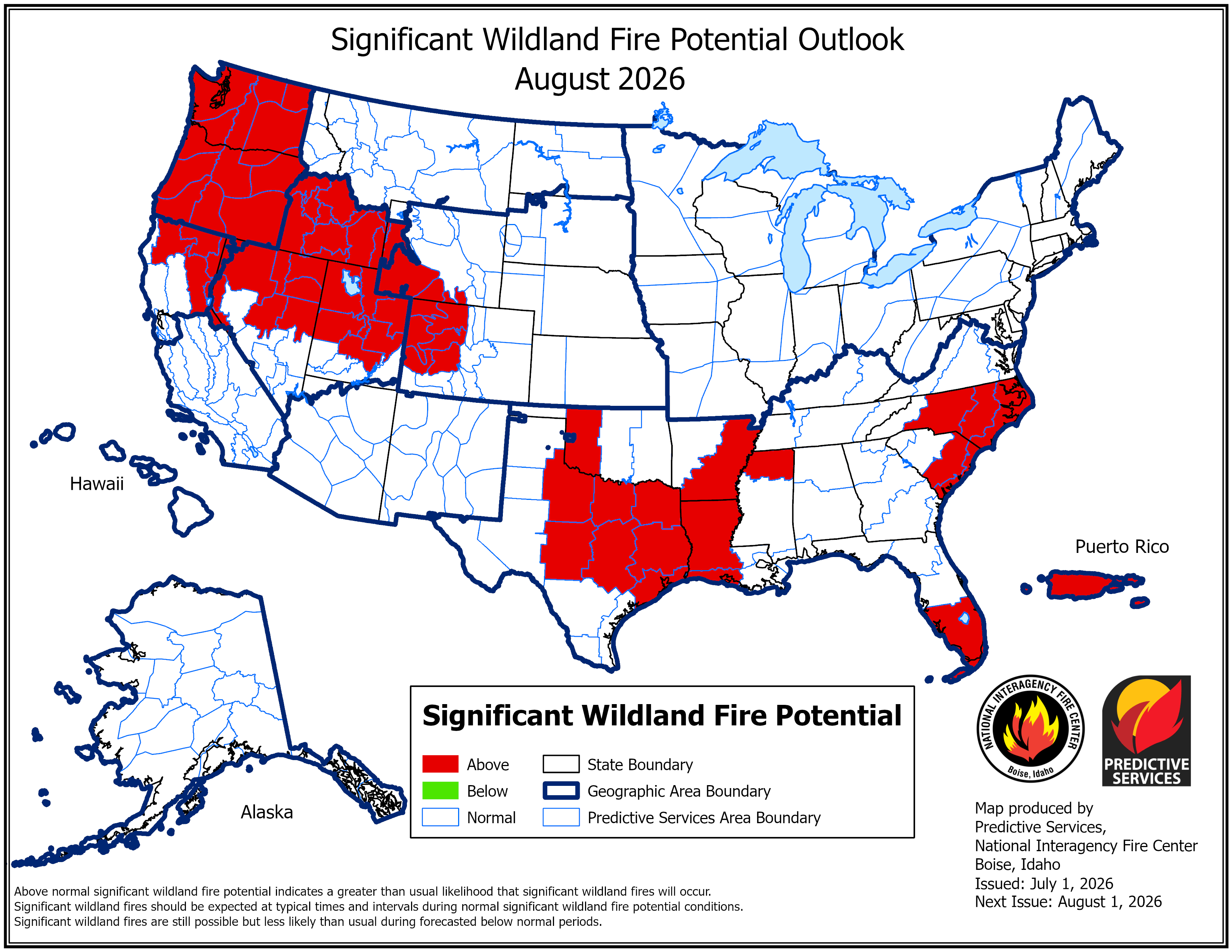 National Significant Fire Potential Outlook for August 2026