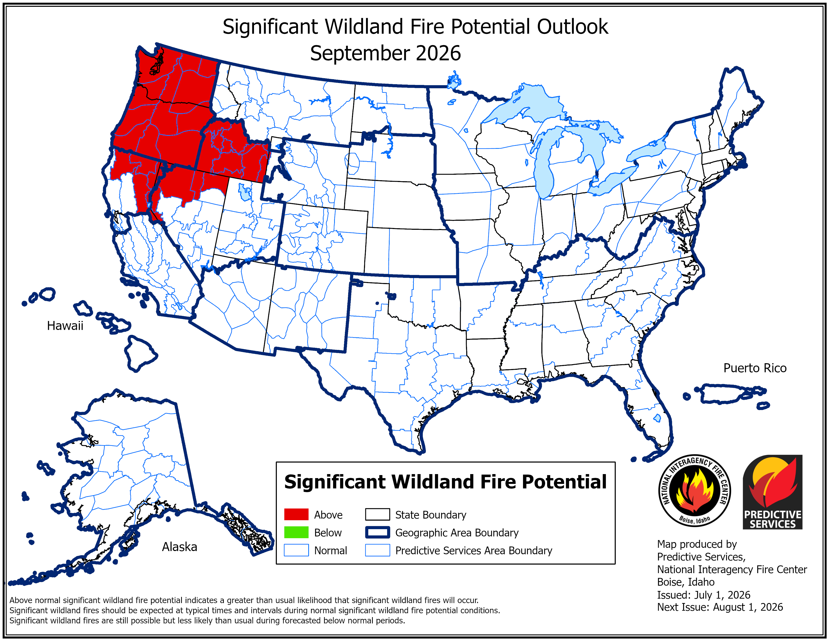 National Significant Fire Potential Outlook for September 2026