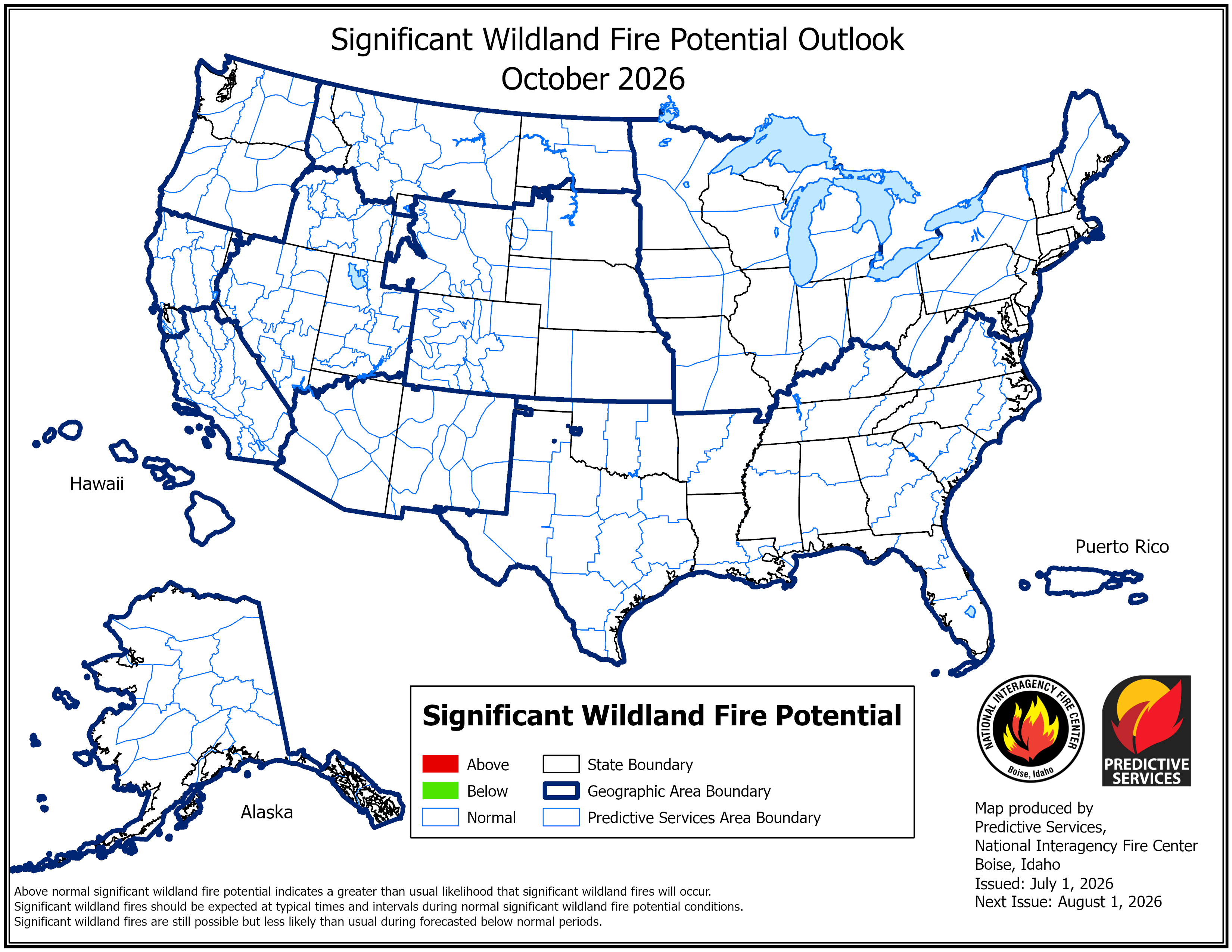 National Significant Fire Potential Outlook for October 2026
