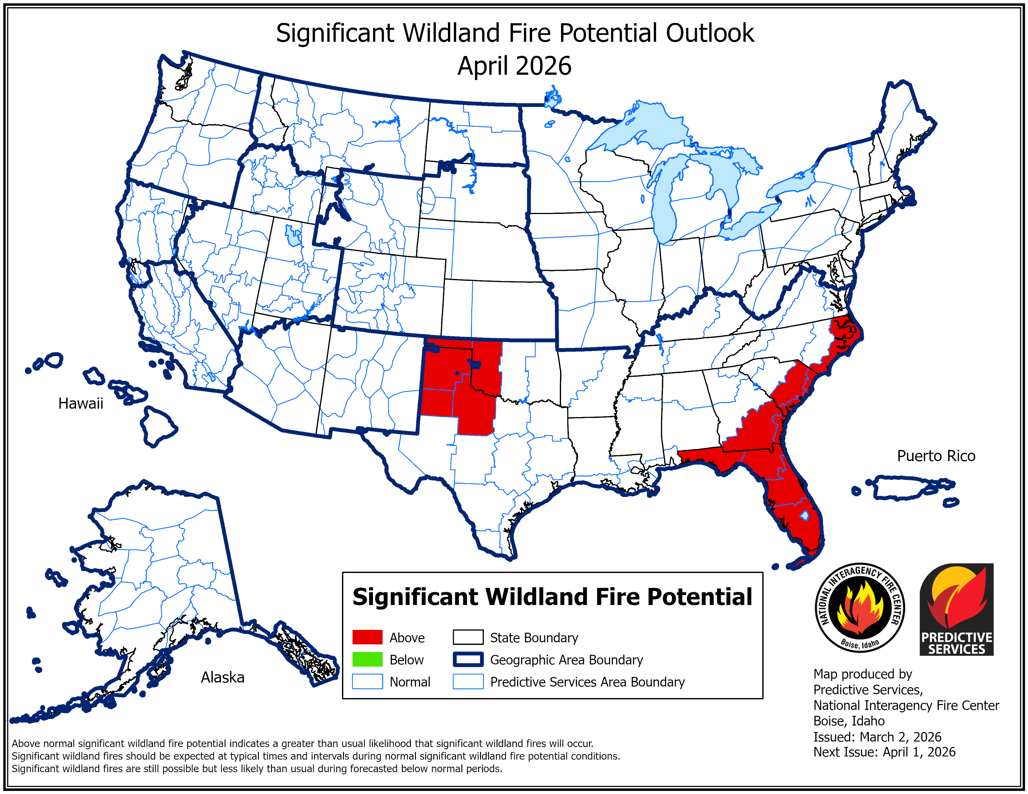 US fire potential outlook for April 2026
