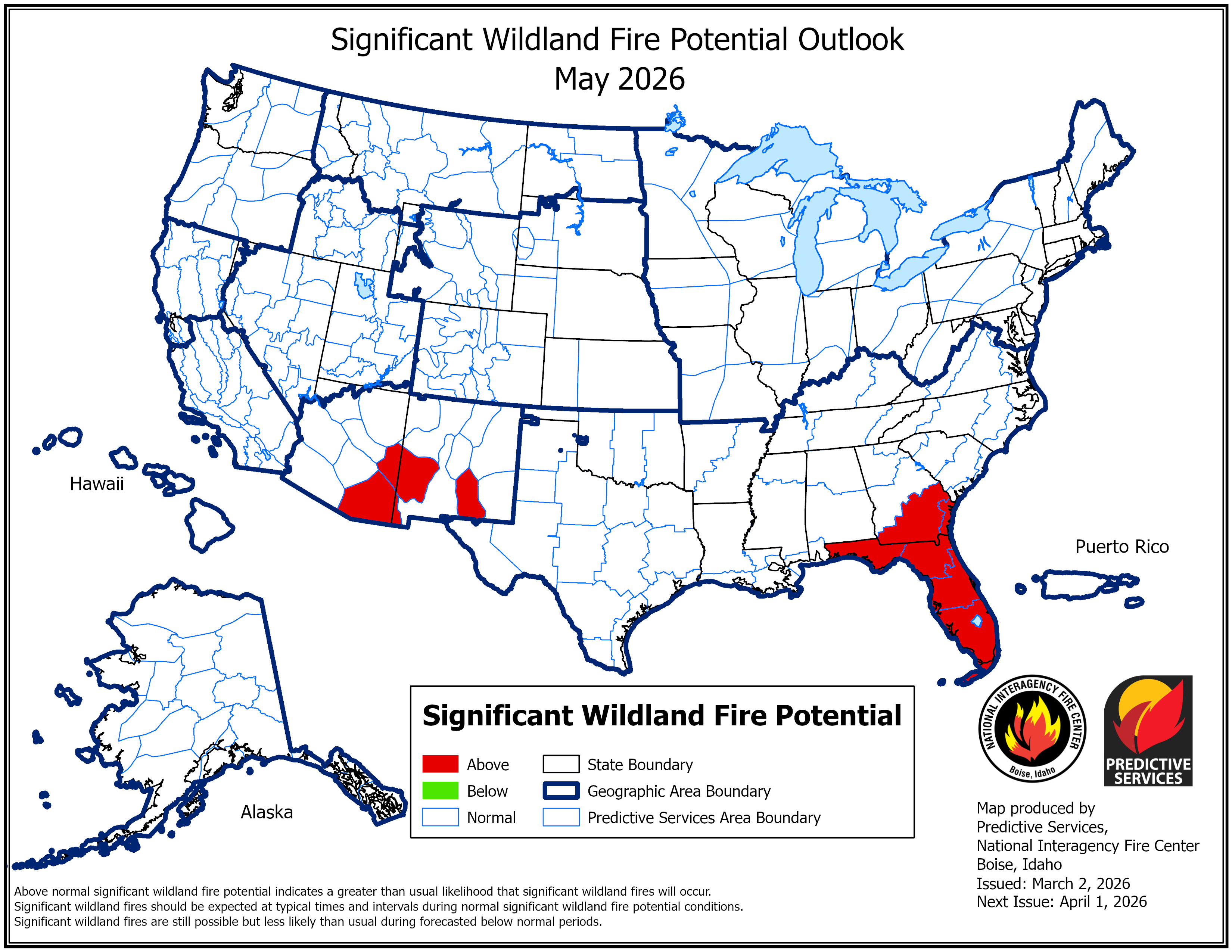 US fire potential outlook for May 2026