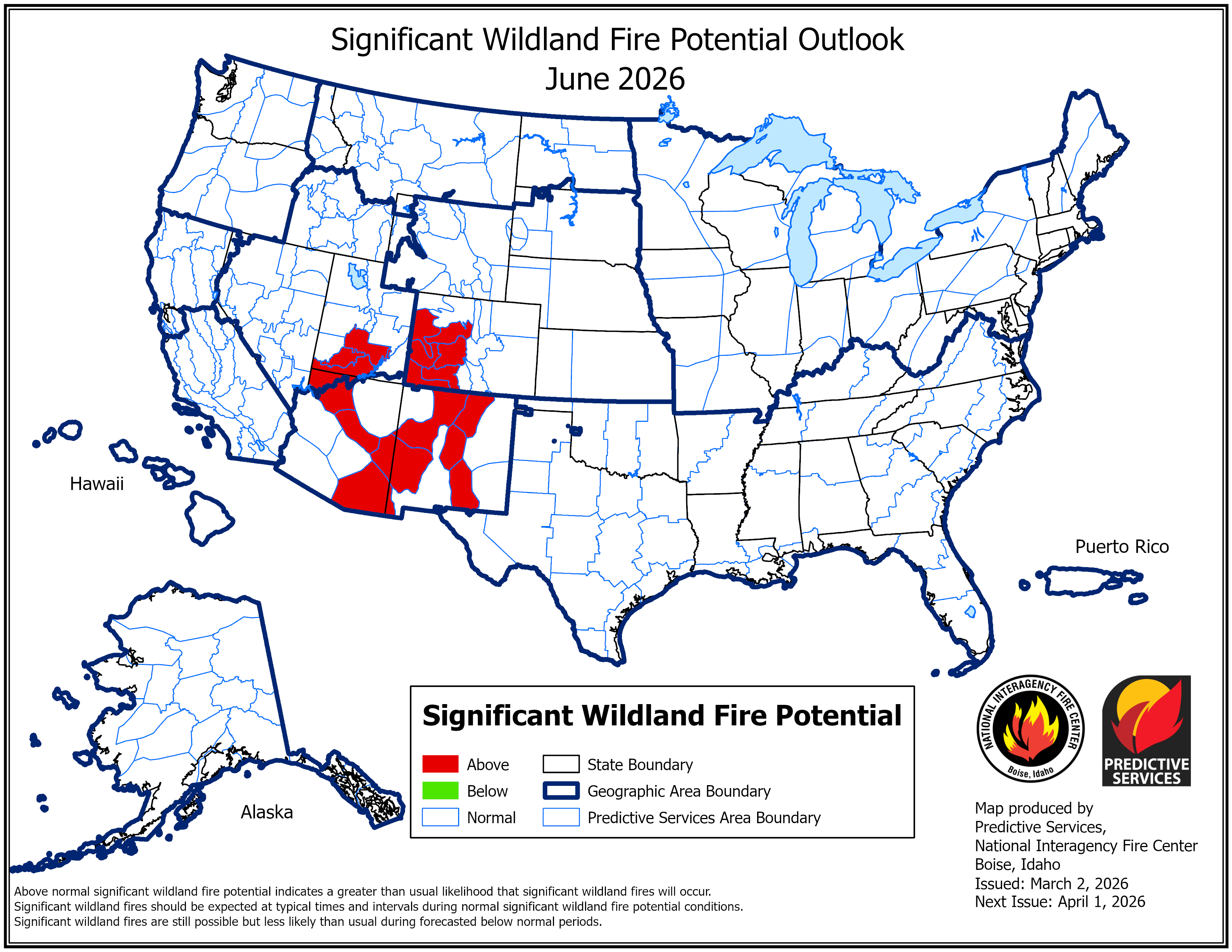 US fire potential outlook for June 2026