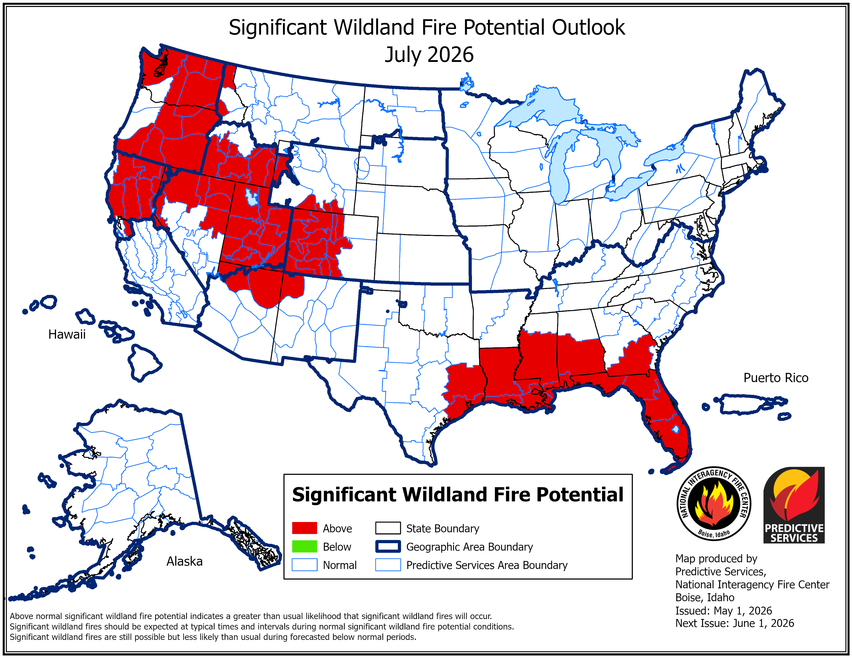 US Significant Fire Potential Outlook for July