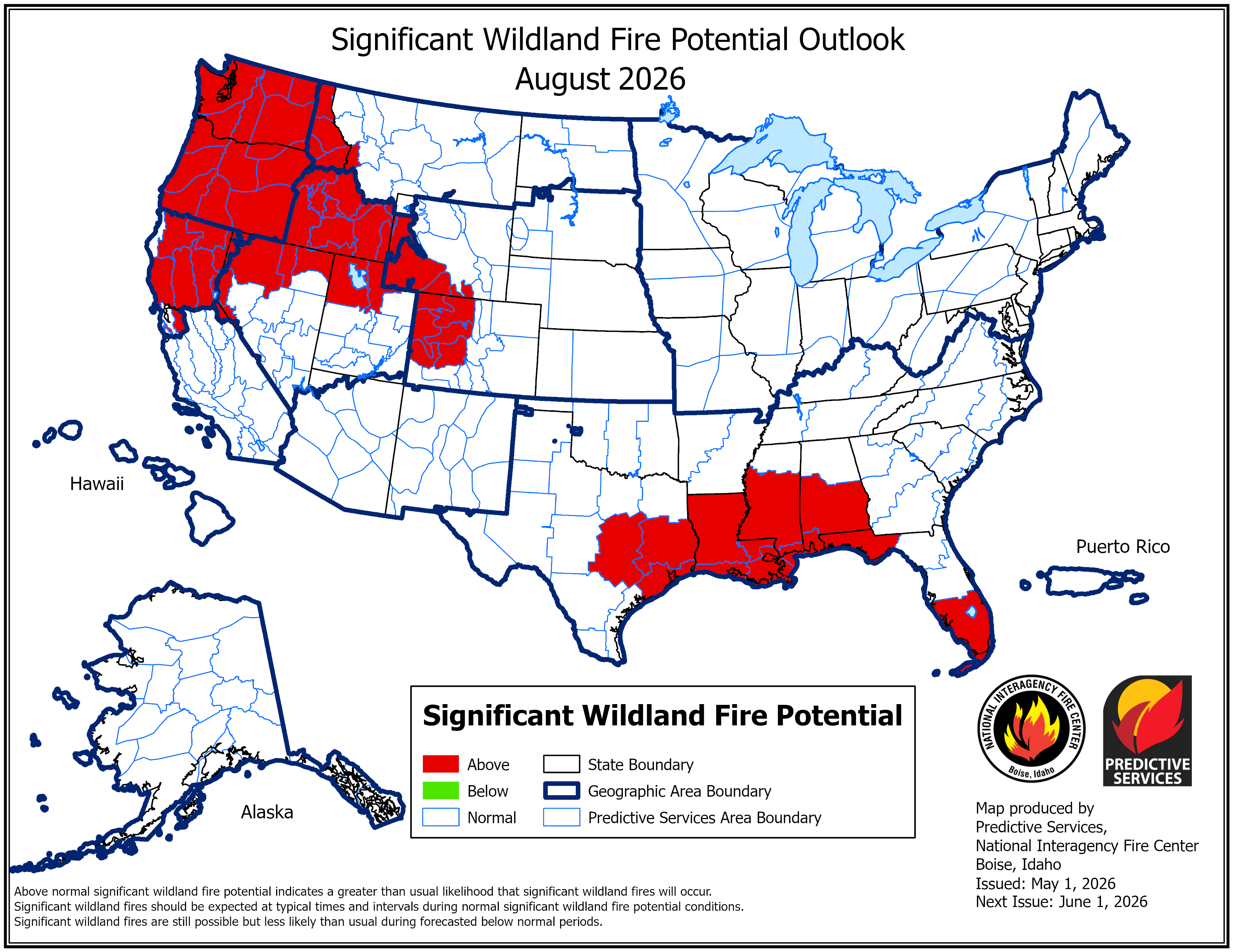US Significant Fire Potential Outlook for August