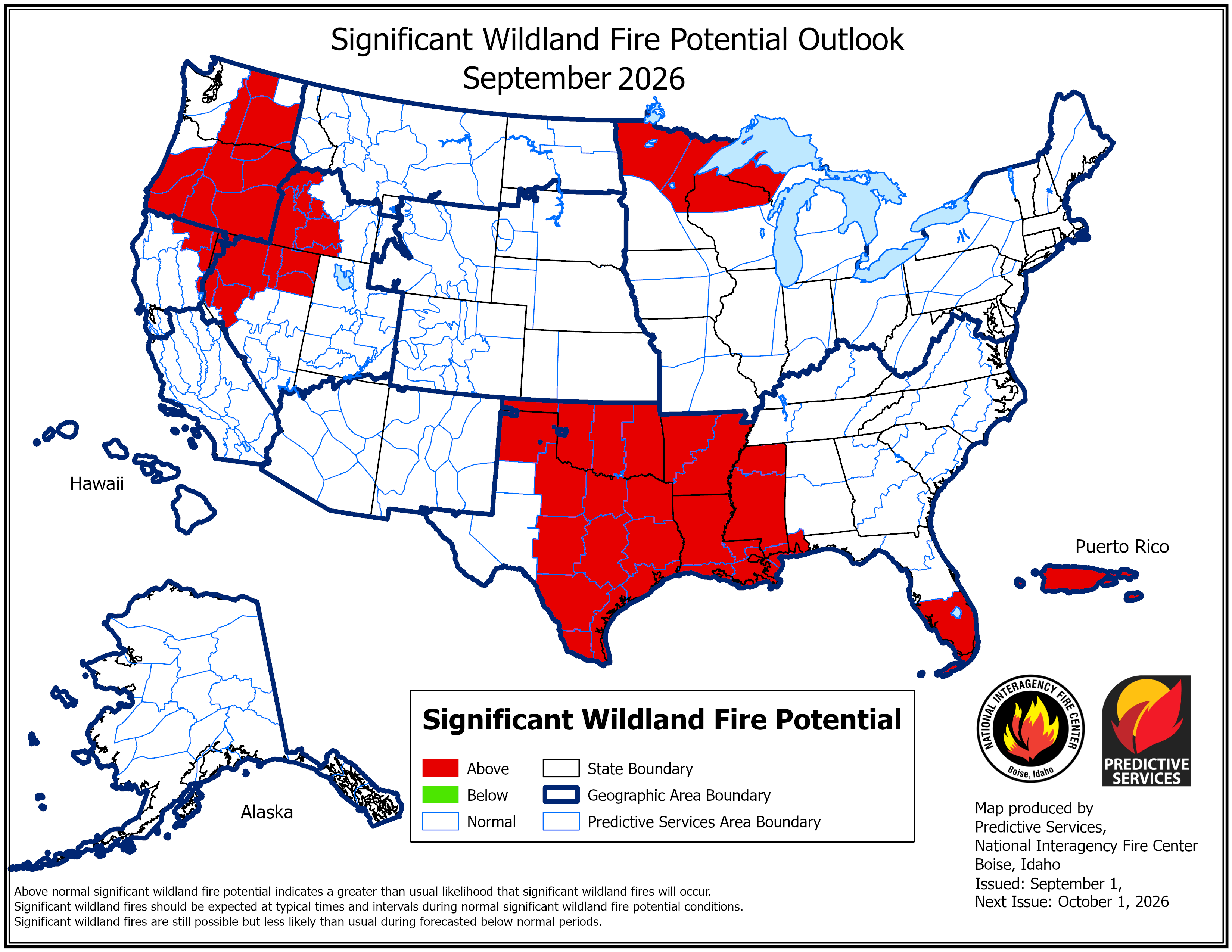 September 2026 Significant Fire Potential Outlook Map