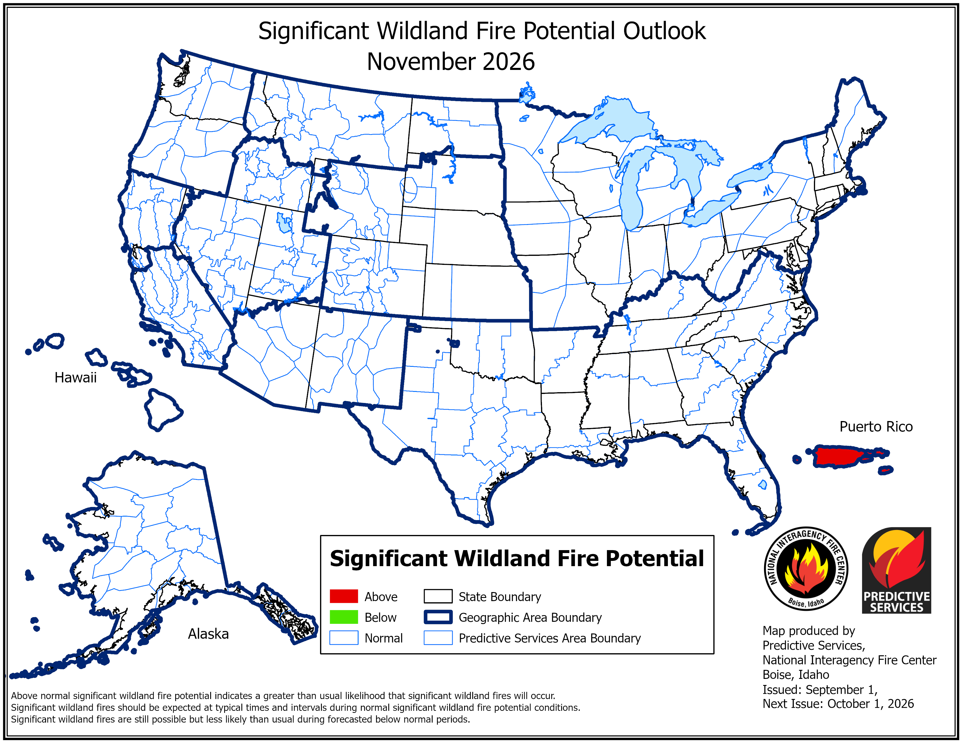 November 2026 Significant Fire Potential Outlook Map