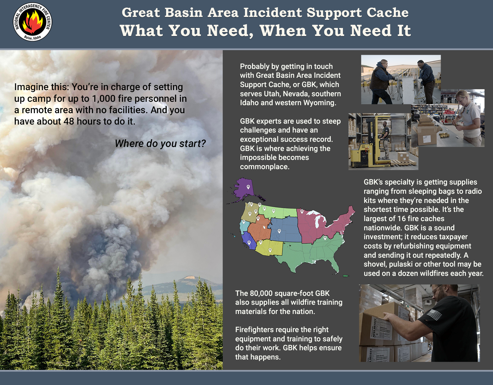 Interpretive Sign titled "Great Basin Area Incident Support Cache: What You Need, When You Need It"