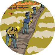 Firefighters constructing fire line.