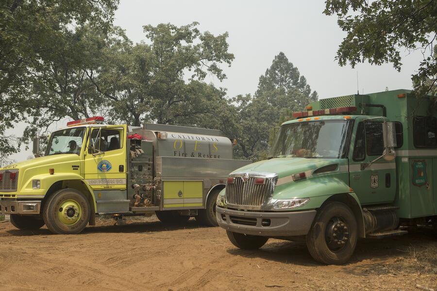 Engine crews from different agencies work together on wildfires.