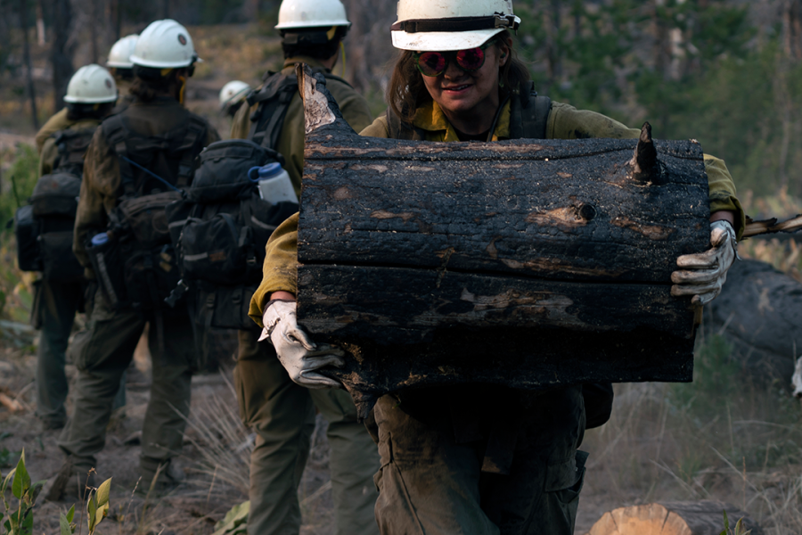 Working the fireline. A hotshot crew removes fuel during the Dixie Fire in California. Photo by Matt Irving, BLM contractor.