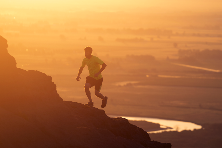 Trail running at dawn.  Photo by Matt Irving, BLM contractor. Trail running helps keep wildland firefighters physically fit.